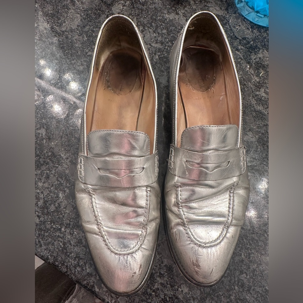 J. Crew Silver Loafers size 10